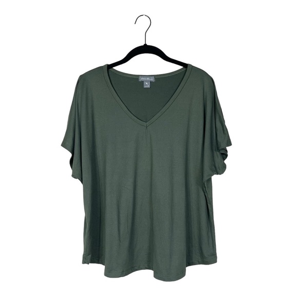 Eddie Bauer Women's Olive Green V-Neck Short Sleeve Cold Shoulder Casual Top M - Picture 1 of 7